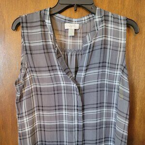 Ann Taylor Loft Sleeveless Blouse Gray Plaid Size Medium